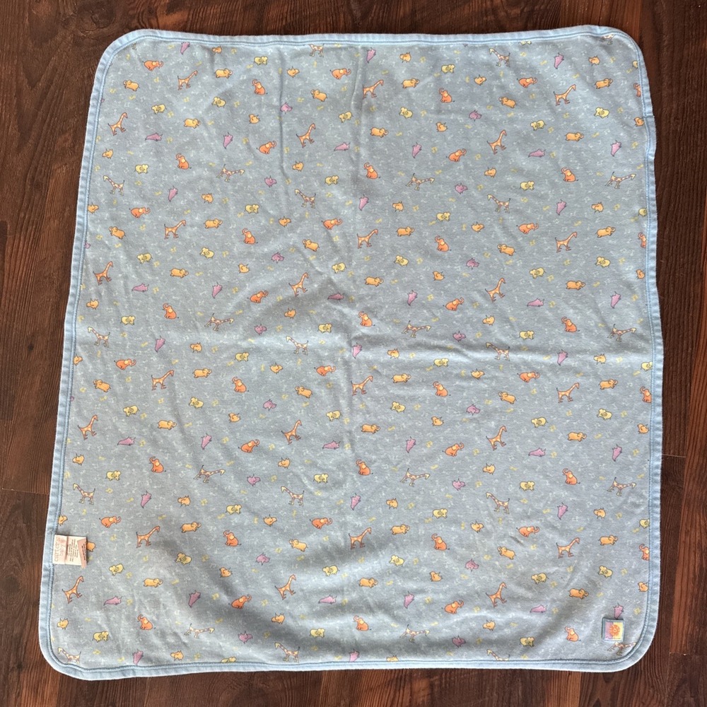 Vtg Carter's John Lennon REAL LOVE Baby Blanket Blue Green Animals Palm Trees - Picture 7 of 8